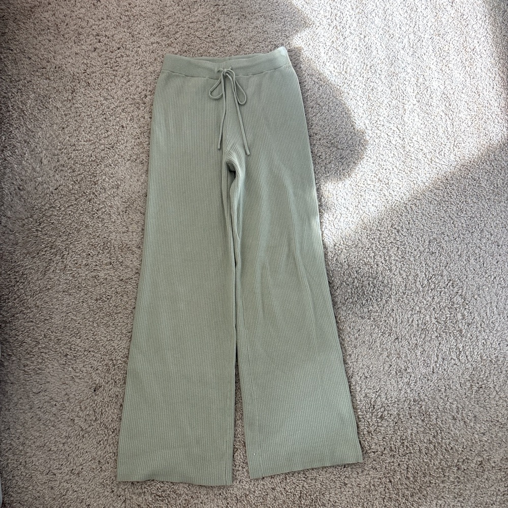 Sage Green Ribbed Knit Pants